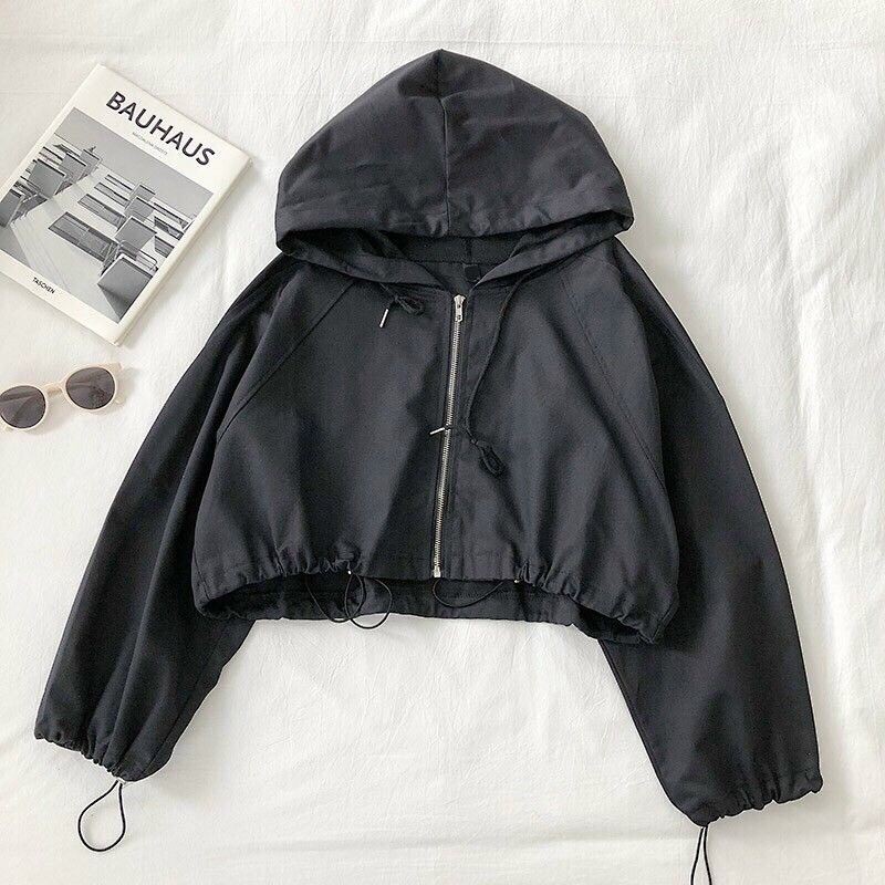 Áo khoác dù croptop1 lớp form lững chữ Sick có nón
