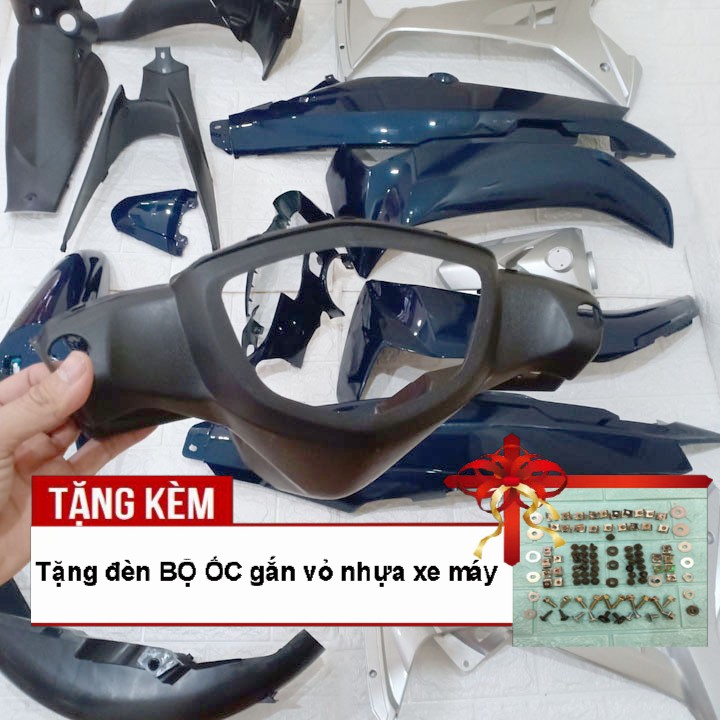 Bộ dàn áo dành cho xe SIRIUS đời 2005 đến 2018 màu Xanh nhớt - phanh Đĩa, Tặng kèm bộ ốc theo xe