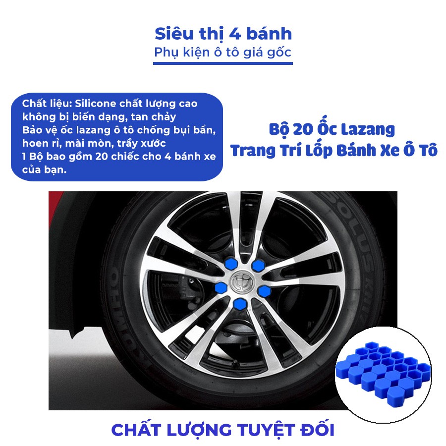 Bộ 20 Ốc Lazang Chụp Trang Trí Và Bảo Vệ Lốp Bánh Xe Ô Tô