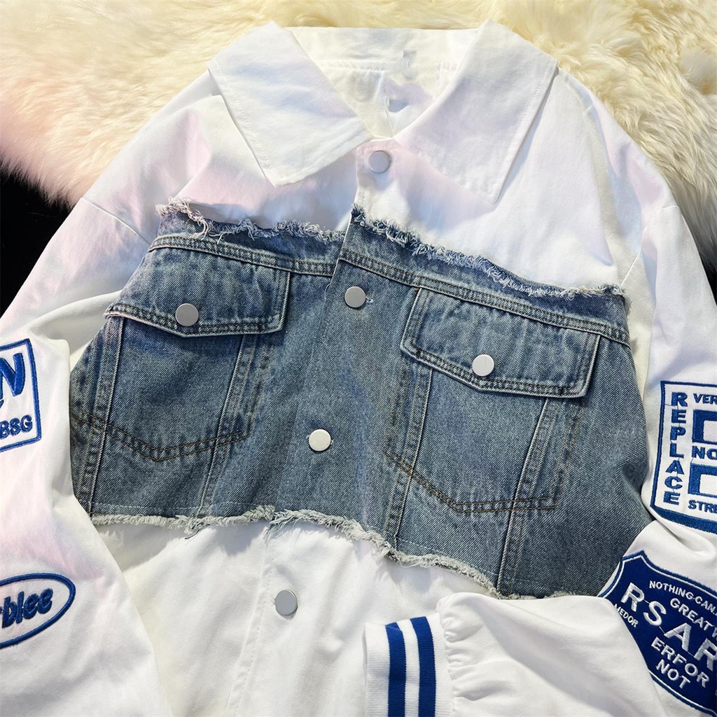 Áo khoác denim ZHELIHANGFEI dáng rộng phong cách retro Mỹ cá tính