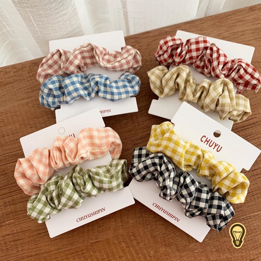 [ NGẪU NHIÊN ] Thun Cột Tóc Scrunchies Co Giãn Tốt Họa Tiết Caro Đơn Giản Thanh Lịch Xinh Xắn Thời Trang Đa Dạng Màu Sắc