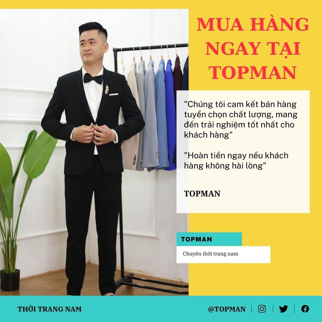 Bộ vest nam Hàn Quốc TOPMAN cao cấp sang trọng lịch lãm không nhăn, không xù | TOPMAN