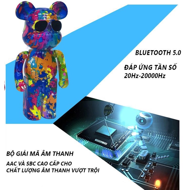 Loa bluetooth không dây mini gấu bearbrick B5 dùng cho máy tính laptop giá rẻ với âm thanh hay bass treble rõ ràng