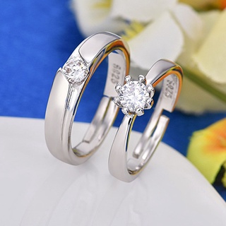 Nhẫn đính hôn mạ bạc đính đá zircon đơn giản thời trang