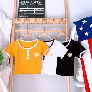 [HÌNH THẬT] ÁO THUN CROPTOP ÔM BODY GÀI NÚT THÊU HOA CÚC 59