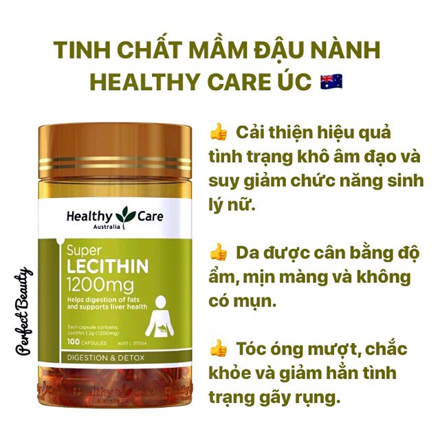 Mầm Đậu Nành [Úc] Lecithin Healthy Care 1200mg - Làm đẹp da, cải thiện sức khỏe - 100 viên