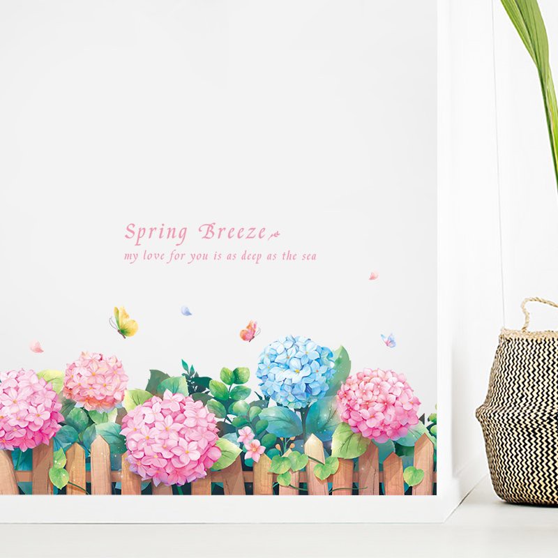 Decal dán tường chân tường cẩm tú cầu QR209555 decor trang trí phòng ngủ phòng khách