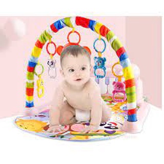 Thảm bàn đạp Piano cho bé nằm vui chơi - Thảm vui chơi màu có khung treo đồ chơi và bệ đạp chân phát nhạc cho trẻ em