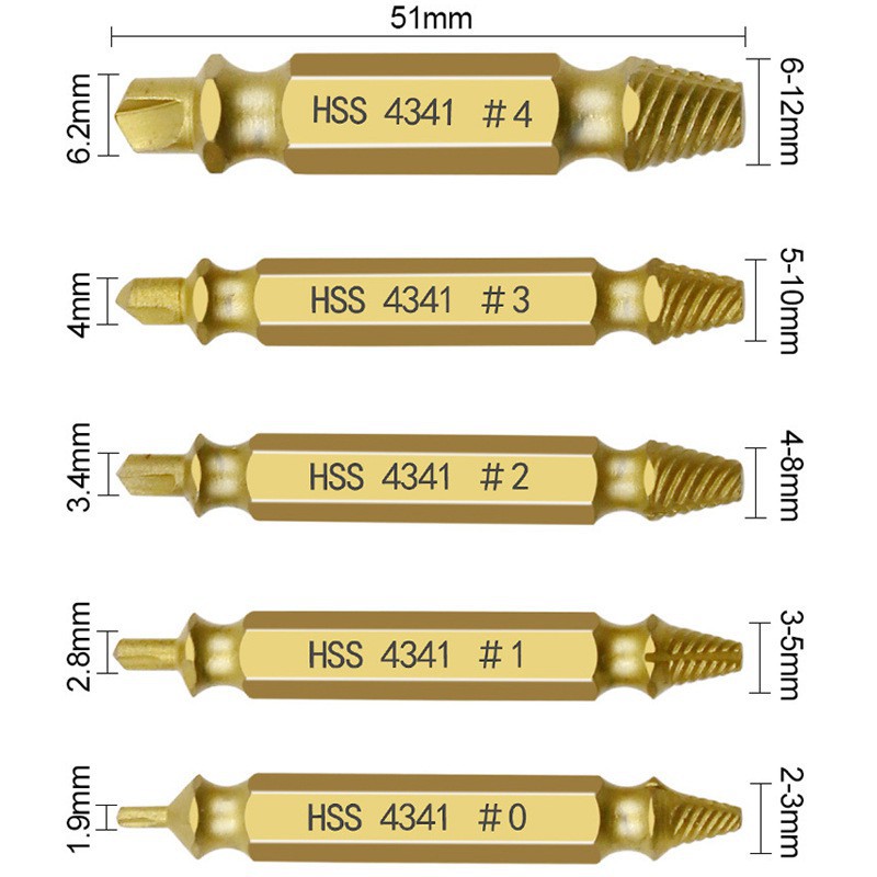 Bộ 6 Mũi Khoan Lấy Ốc Vít Gãy, Ốc Vít Toét Hộp Nhựa Bằng Thép 4341 Cao Cấp