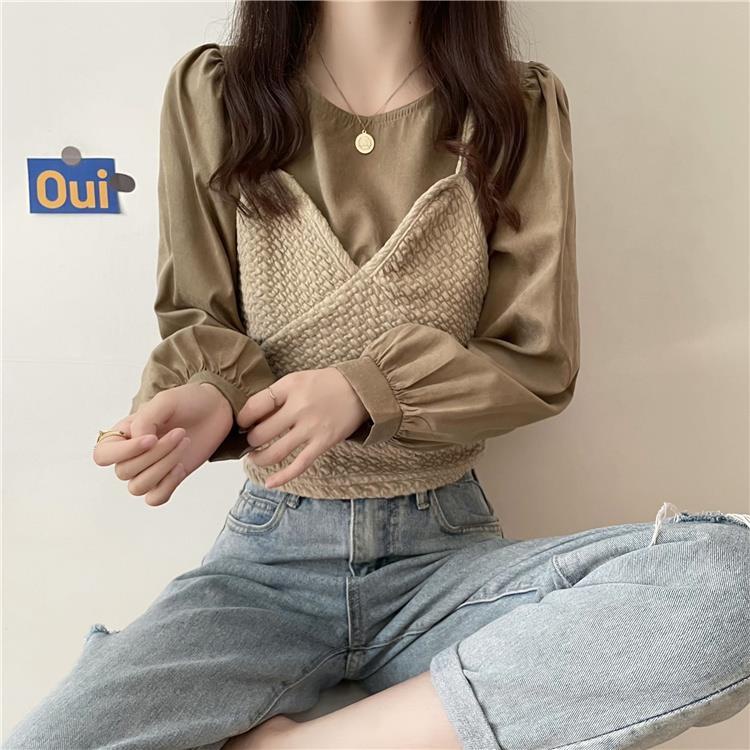 Áo Kiểu Tay Dài Giả Hai Lớp Thiết Kế Mới Thời Trang Dành Cho Nữ