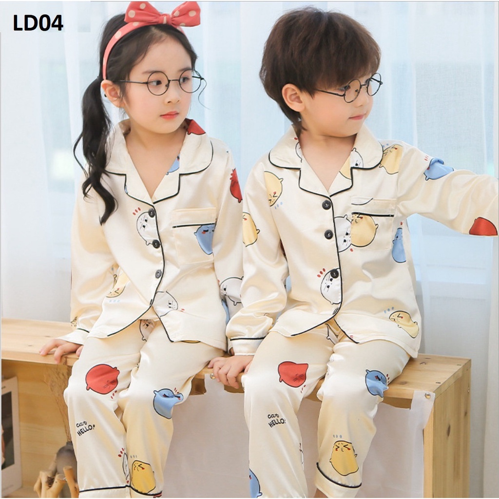 Đồ đồ trẻ con COCA KID cao cấp - bộ đồ ngủ dài tay cho bé chất lụa thoáng mát in hình cực đáng yêu Cho Bé 8-39kg