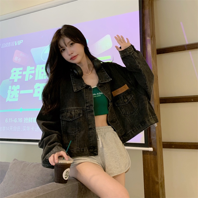 Áo Khoác Denim Lưng Cao Phong Cách Retro Đường Phố Mỹ Cá Tính