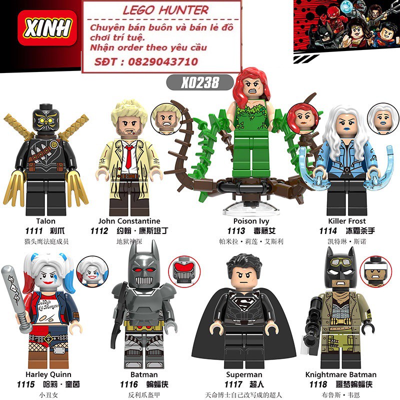 Lego minifigures nhân vật siêu anh hùng DC Batman Superman Poison Ivy Harley Quinn Killer Frost John Constantine X 0238