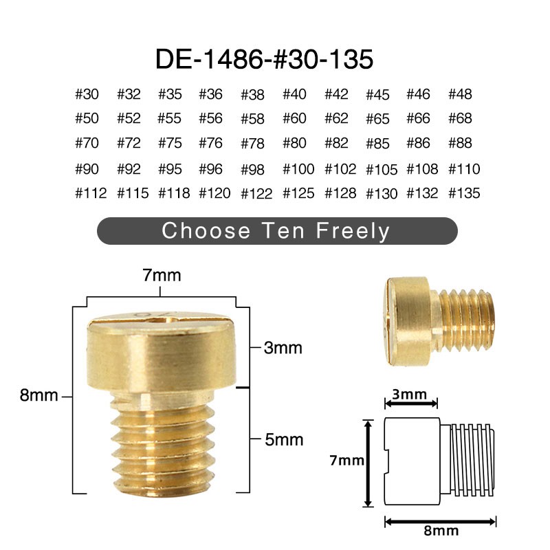 Set 10 vòi phun M5 30-135 cho bộ chế hòa khí Dellcora chất lượng cao