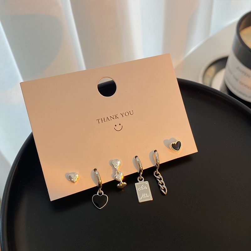 Set 6 bông tai 17KM hình trái tim phong cách cổ điển