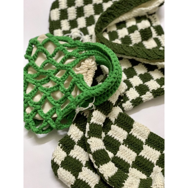 Túi lưới len mini rút dây handmade - Net bag - Nhận đan móc theo yêu cầu