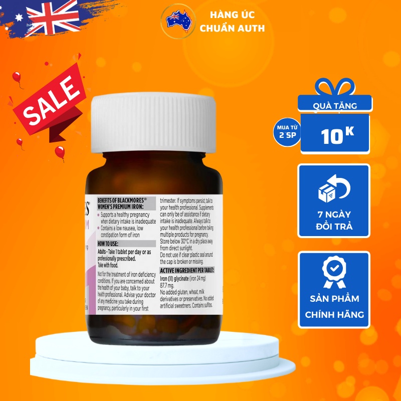Viên uống Bổ sung sắt bầu của Úc Blackmores Pregnancy Iron 30 viên