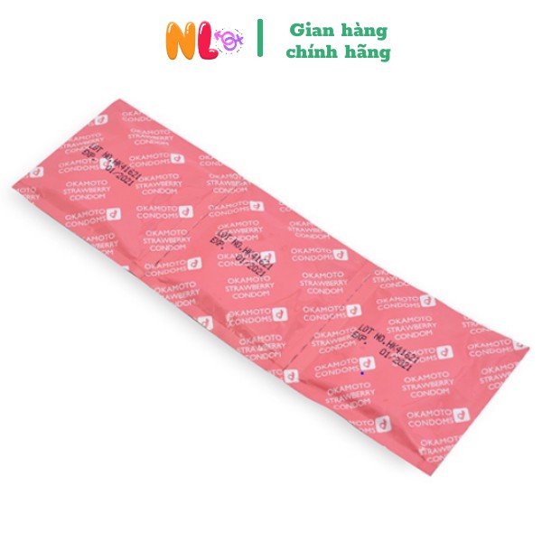 bao cao su OKAMOTO Strawberry  Skinless Skin hương dâu siêu mỏng tăng khoái cảm cực mạnh ( 3PCS)