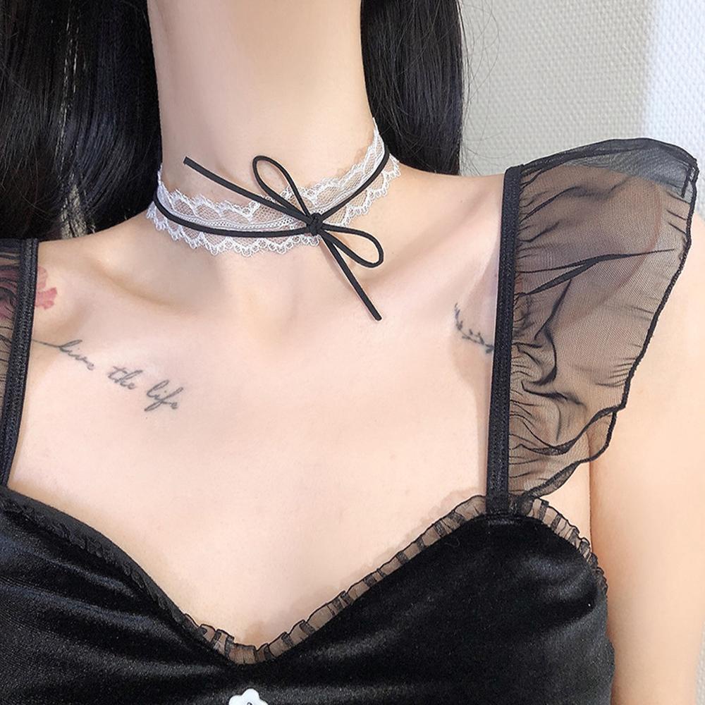 QQMALL Vòng Cổ Ren Trong Suốt Thắt Nơ Xinh Xắn