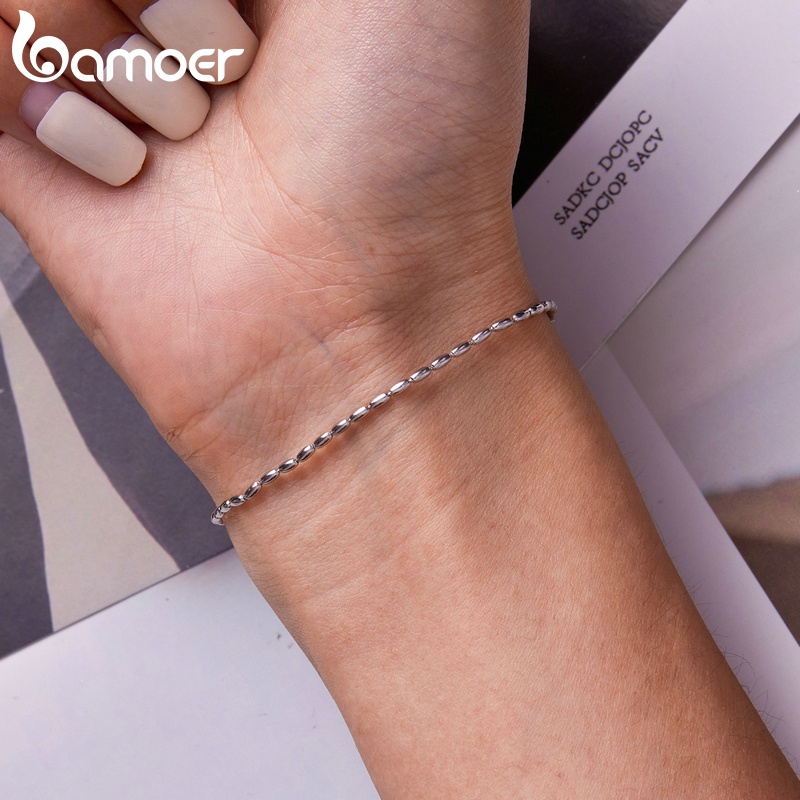 Vòng tay BAMOER bạc 925 thiết kế hình tròn đơn giản thời trang cho nữ