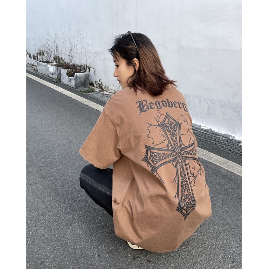 Áo phông nữ vintage BEGOBERG oversize cổ tròn form áo thun unisex 100% cotton