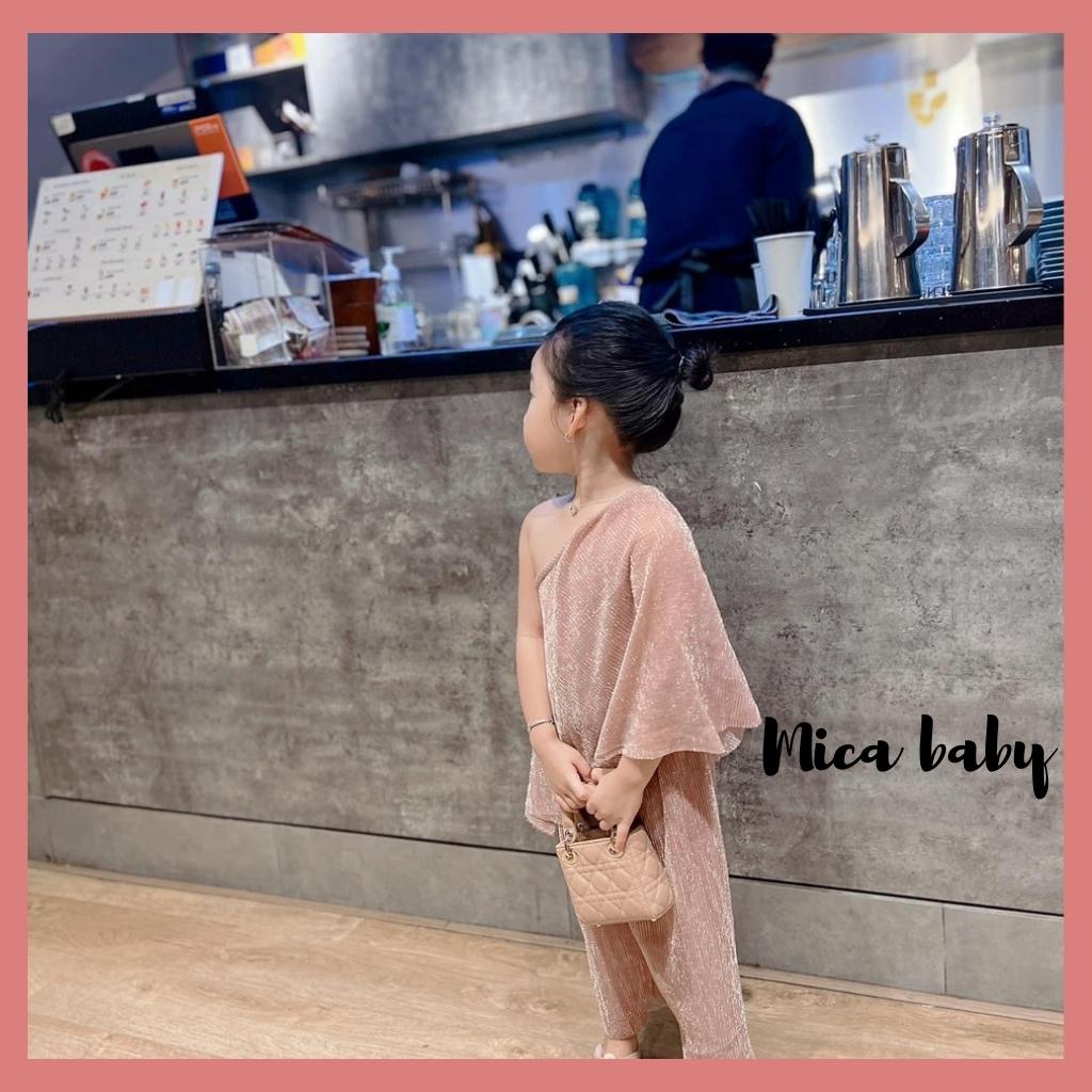 Set quần áo trễ vai vải kim tuyến dập ly cao cấp cho bé Mica baby QA20