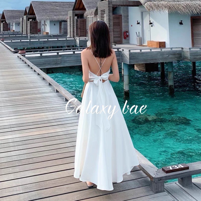 Đầm maxi 2022 trắng hở lưng đi biển CÓ SẴN MÚT NGỰC vải Lụa cao cấp may loại 1 | BigBuy360 - bigbuy360.vn