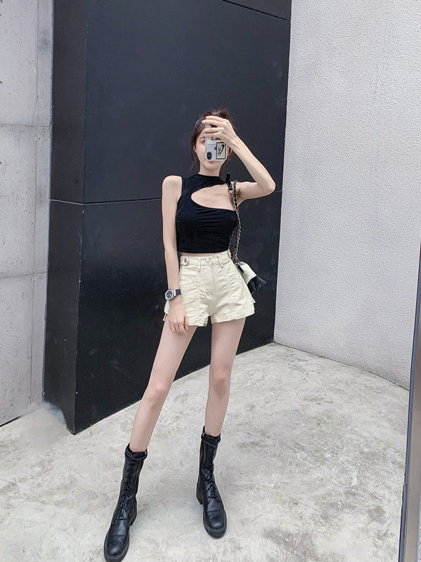 Quần Short Denim Ống Rộng Thời Trang Năng Động Cho Nữ Dưới 100kg