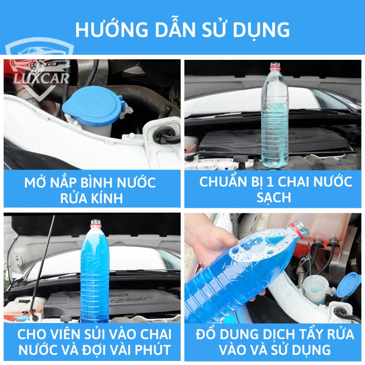 Viên Sủi Rửa Kính Ô TÔ LUXCAR, Tẩy Kính Siêu Sạch, Chống Bám, Đọng Nước