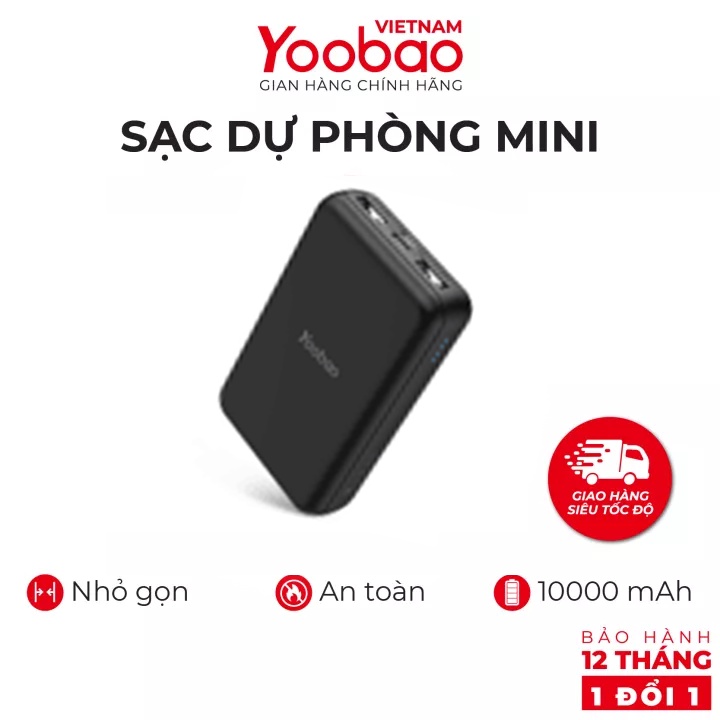 [CHÍNH HÃNG-BH 12 THÁNG] Sạc dự phòng mini 10000mAh YOOBAO P10W Sạc nhanh nhiều thiết bị- Nhỏ gọn, tiện lợi