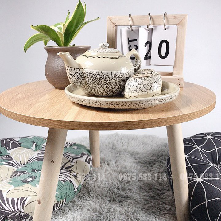 Bàn trà sofa tròn ngồi bệt mini 40x40x26 phong cách vintage dùng làm bàn decor phòng ngủ siêu xinh - B02