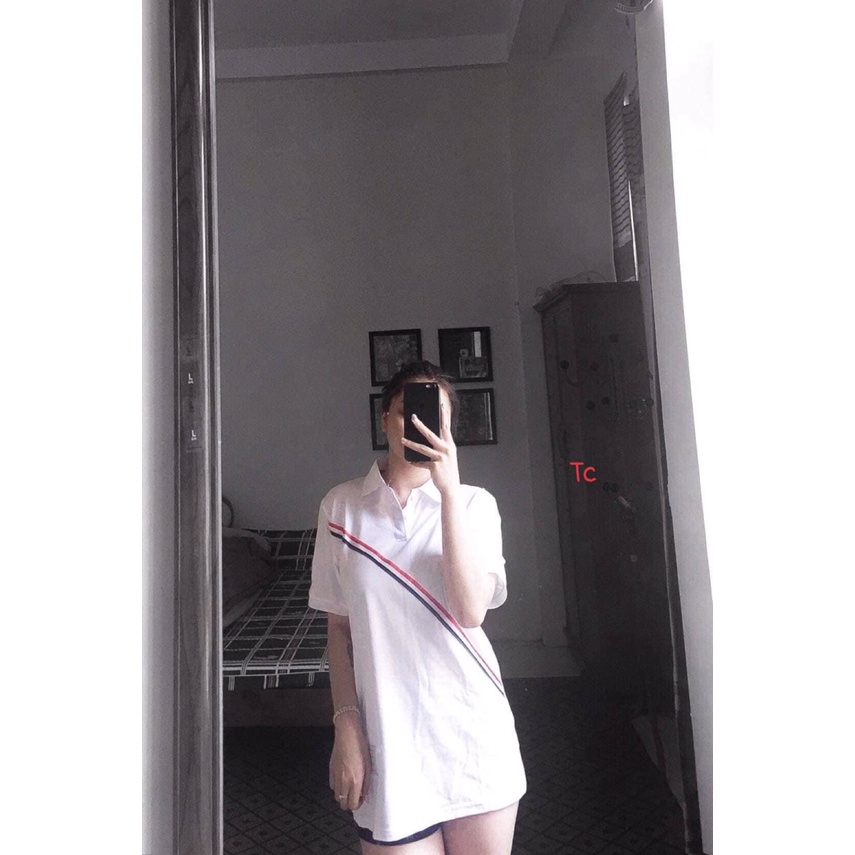 Áo Thun Polo Cổ Bẻ Vạch Chéo Màu Trắng Vintage Thun Cộc Tay Nam Nữ Unisex Hot - Genzoo
