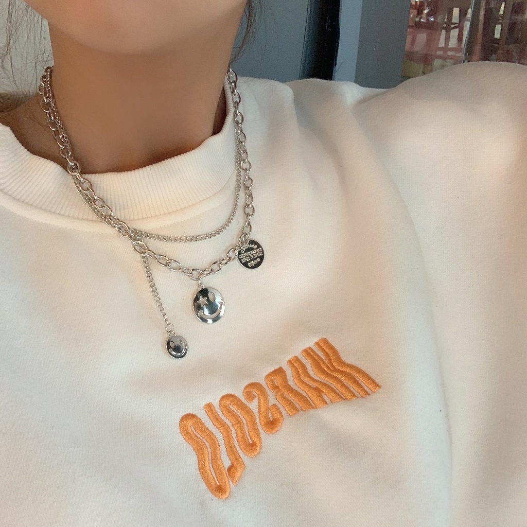 Vòng cổ Hai Lớp Hình Mặt Cười Phong Cách Hip Hop Cá Tính