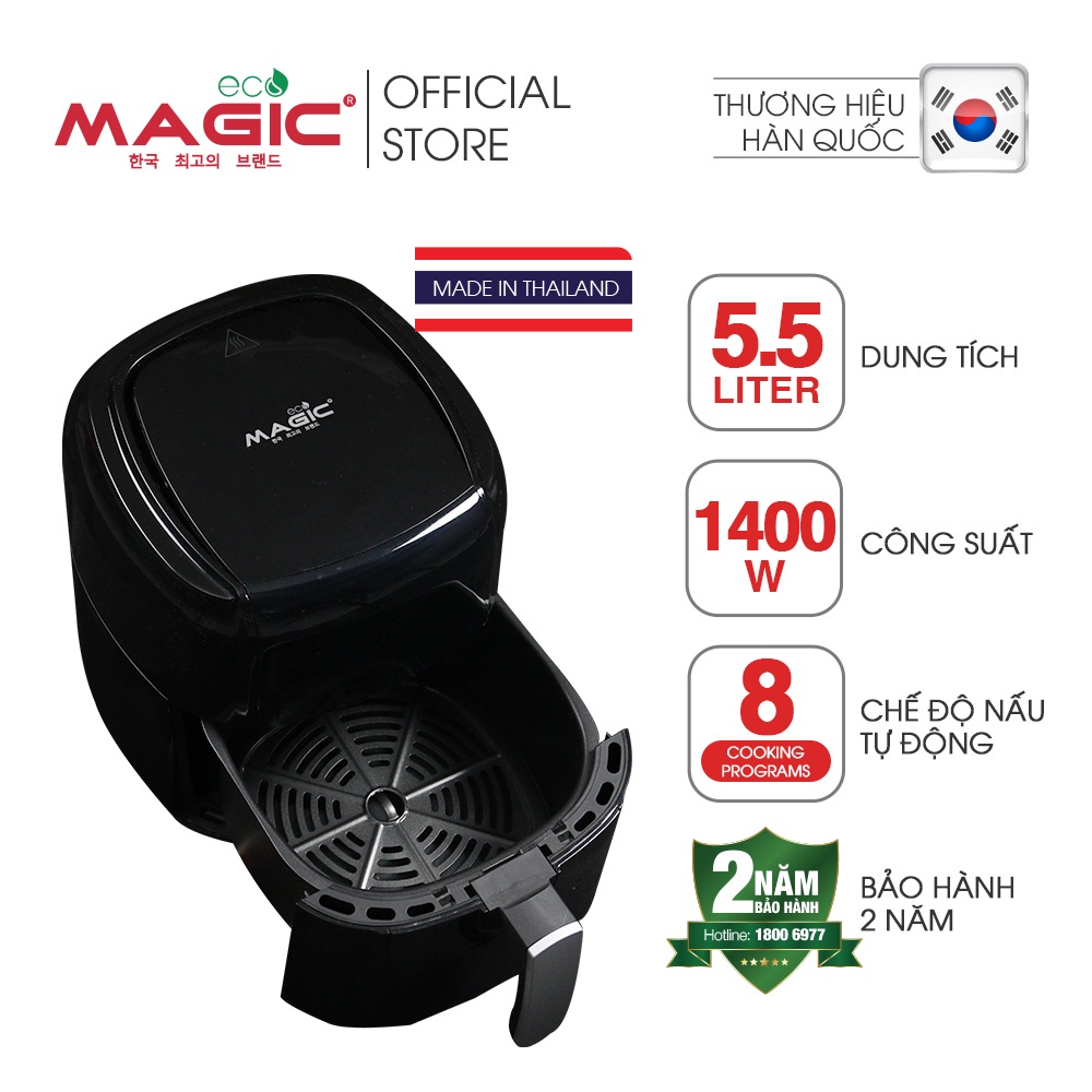 Nồi chiên không dầu điện tử Magic Eco AC102 MADE IN THAILAND 5.5L,chiên nướng nguyên con gà 1.5kg,bảo hành chính hãng