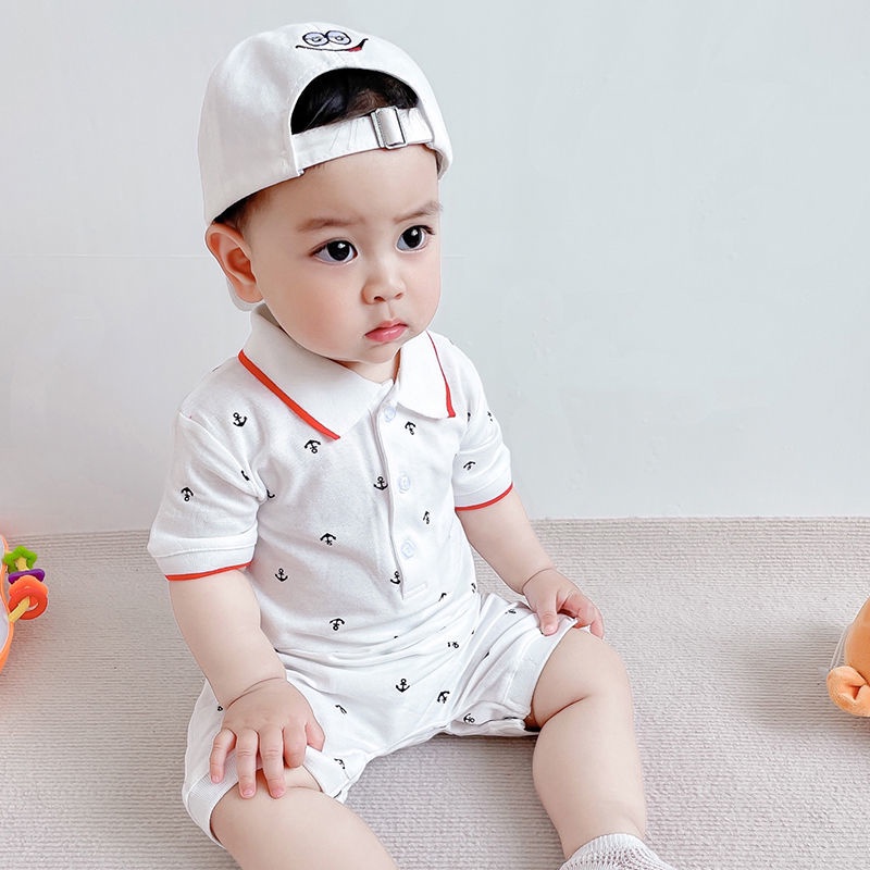Bộ Áo Liền Quần Tay Ngắn Bằng Cotton Thời Trang Mùa Hè Phong Cách Hàn Quốc Cho Bé Sơ Sinh