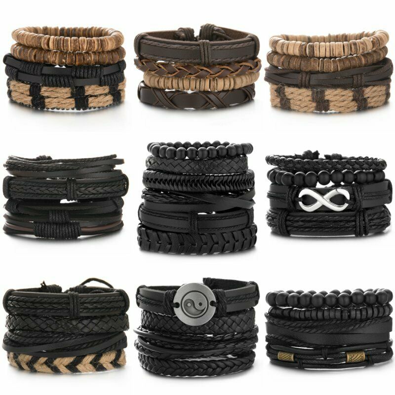 Vòng Tay Da Nhiều Sợi Phong Cách Retro Cho Nam