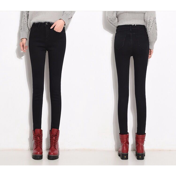 Quần Jeans Nữ Lưng Cao Lót Lông Cừu Dày Dặn Ấm Áp