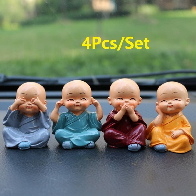 Set 4 Tượng Chú Tiểu Mini Dễ Thương Trang Trí Xe Hơi | BigBuy360 - bigbuy360.vn