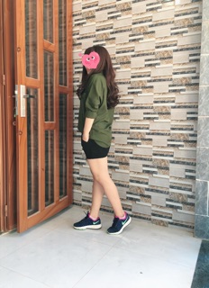 Áo sơ mi oversize xanh rêu 2 túi