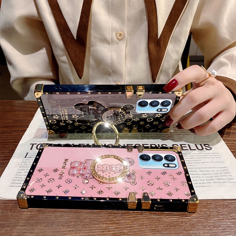 Ốp Điện Thoại Chống Sốc Có Nhẫn Đỡ Hình Gấu Nhỏ Đính Đá Cho OPPO Reno 6 Pro Reno 6 Pro+ Reno 6Z Reno 5 Pro Reno 4 Pro