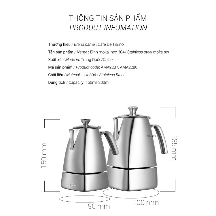 Bình Moka pot Inox 304 Tiamo