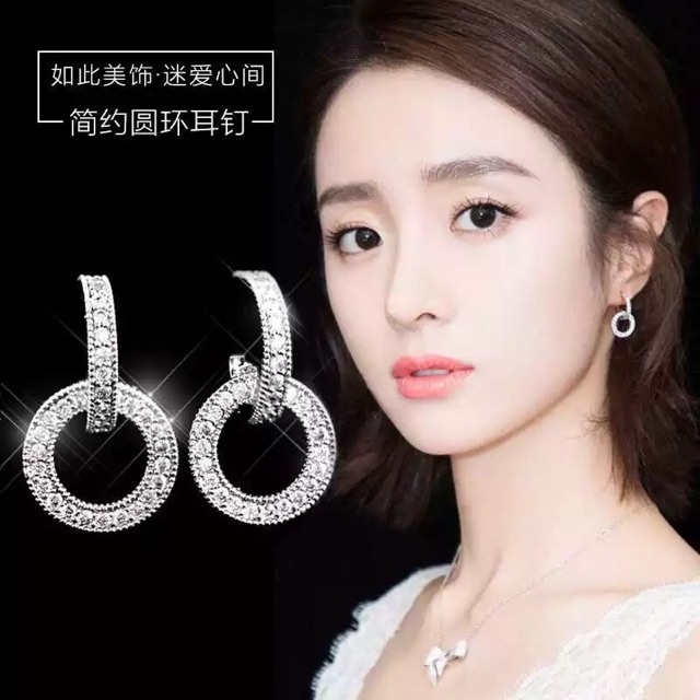Bông tai bạc ý 30% đá sáng kiểu mới hàn quốc đơn giản dễ phối đồ