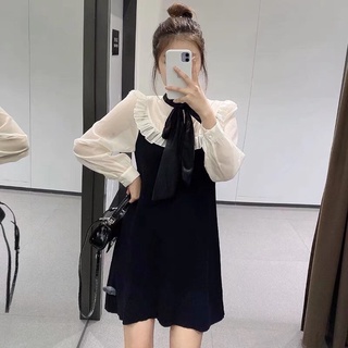 Đầm len mix voan cổ bèo ZR