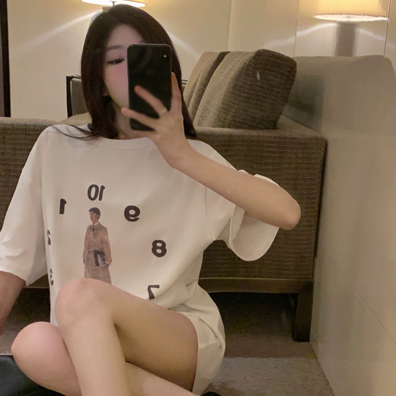 Áo Thun Tay Ngắn Cổ Tròn In Họa Tiết Phong Cách Hàn Quốc Thời Trang Cho Nữ