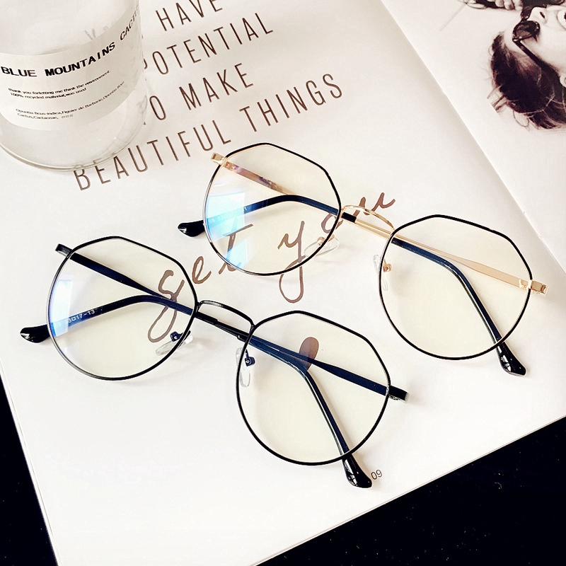 Kính cận gọng kim loại không đồng đều thời trang retro Hàn Quốc