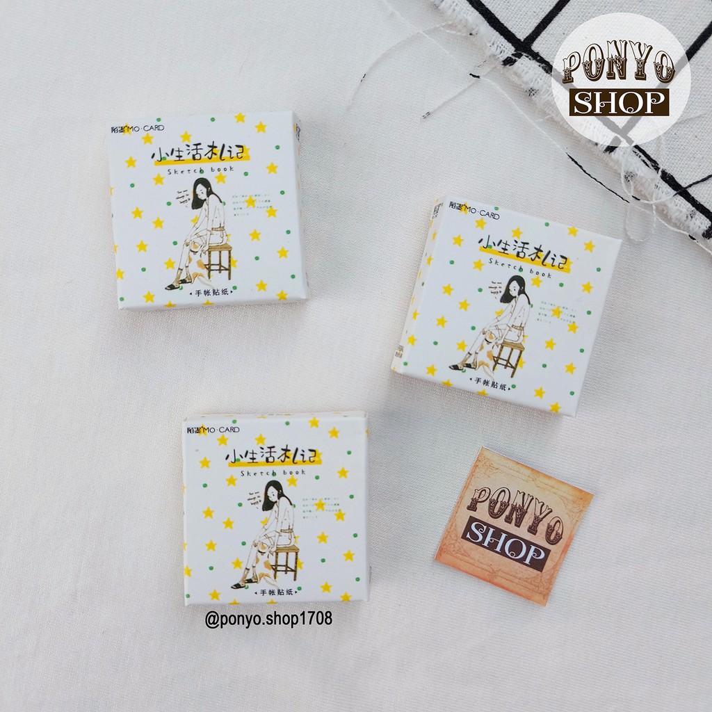 🖤 Hộp 46 sticker nhãn dán Sketch book trang trí Srapbook