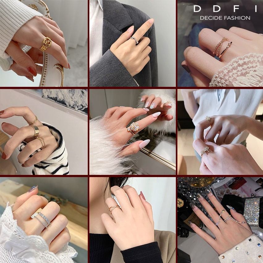 DDFI - Korea Style ✈✈  Ring Simple Fashion Instagram Retro Ring Diamond Tail Full Zircon Mosaic Ring G1A01