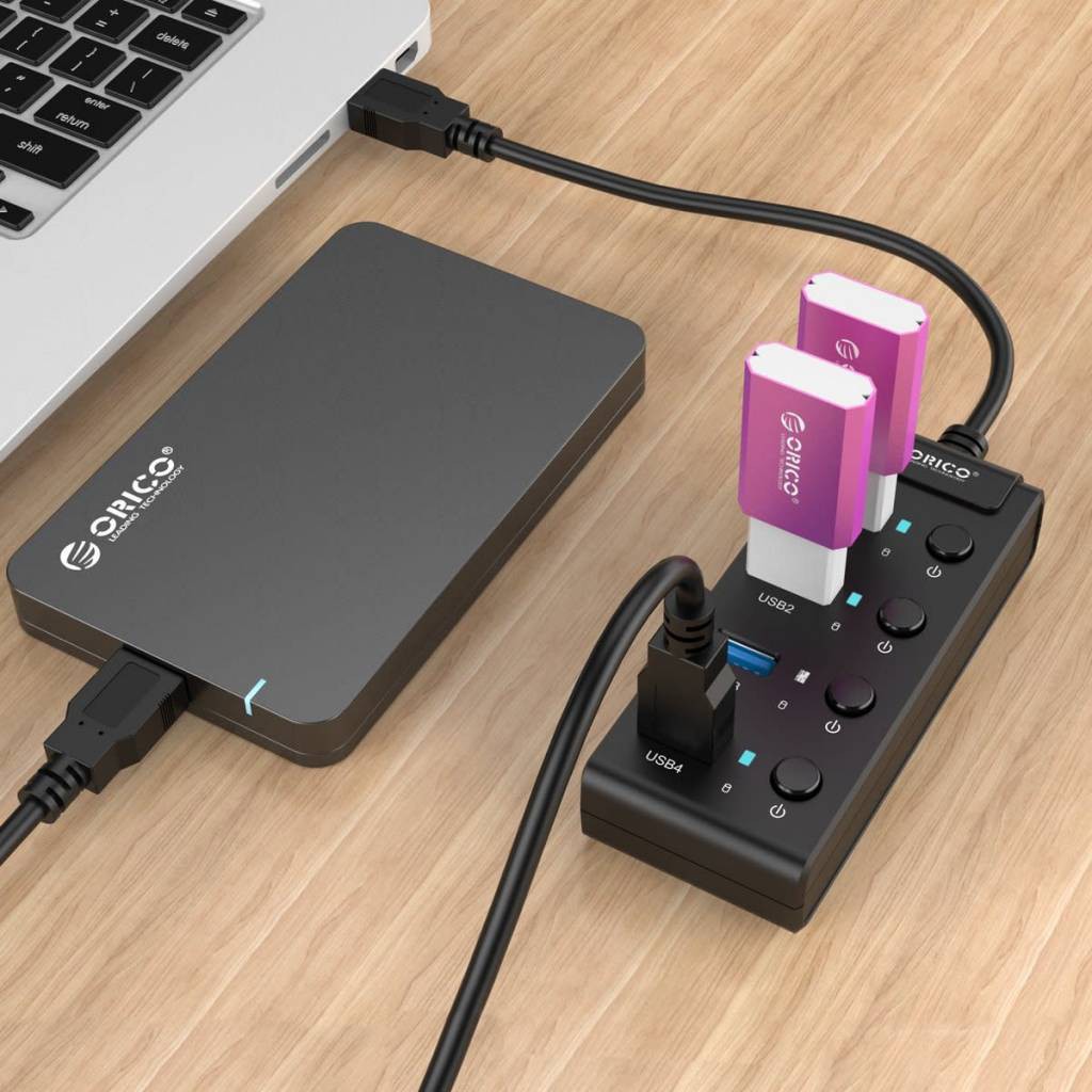 Bộ chia 4 Port USB 3.0 ORICO W9PH4, nút nguồn riêng