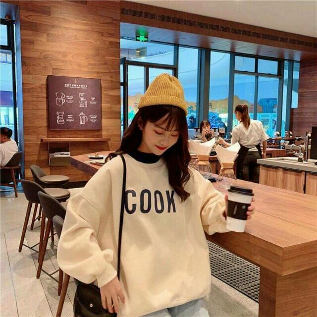 ÁO SWEATER 'COOK' NỈ NGOẠI LÓT BÔNG FULL BA MÀU KEM, HỒNG, VÀNG