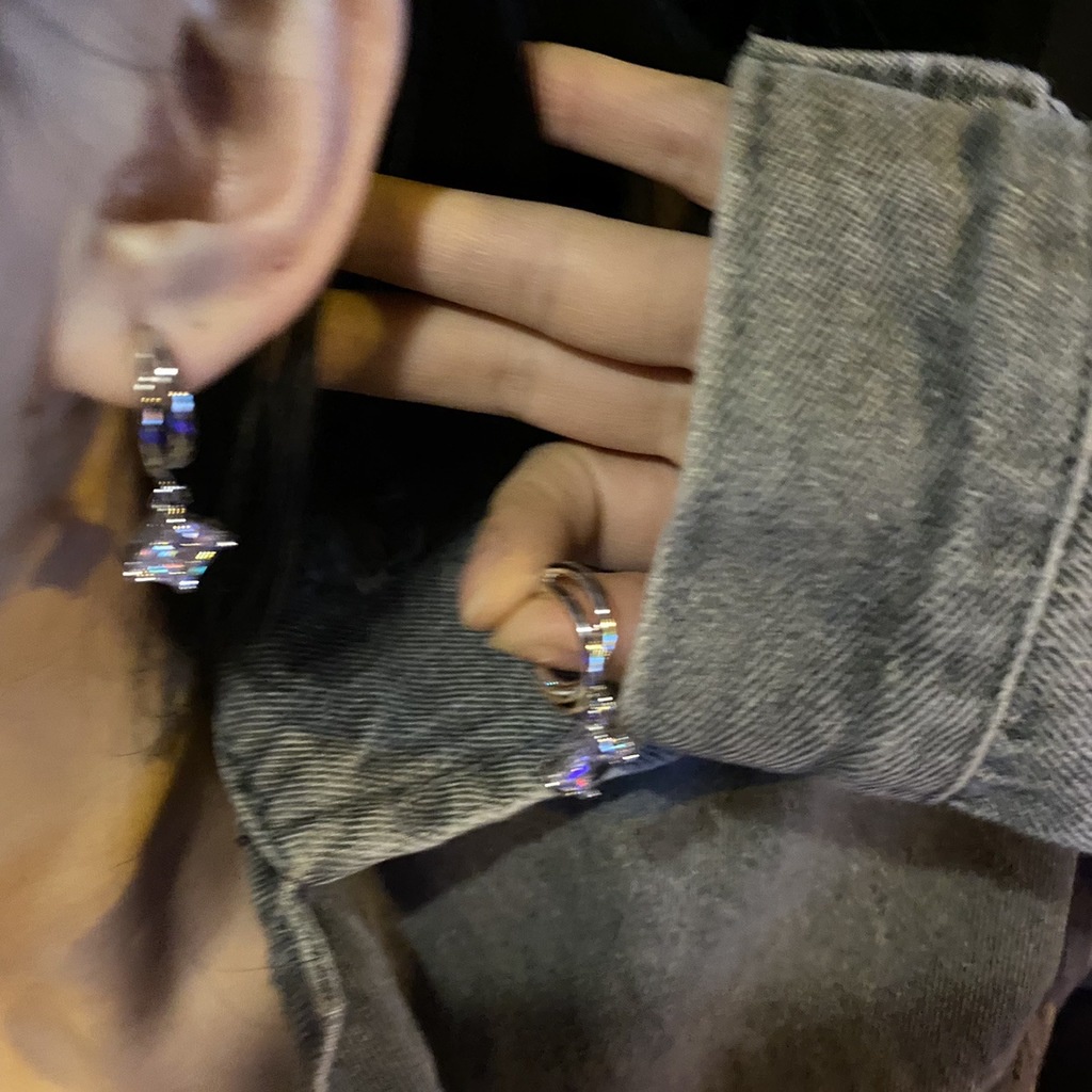 Bông Tai Kim Loại Đính Đá Phong Cách Retro